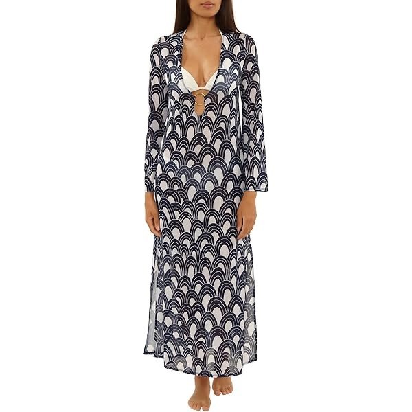 Trina Turk Arches Print Mesh Swim Cover Up, Blue White, Women's Size Medium